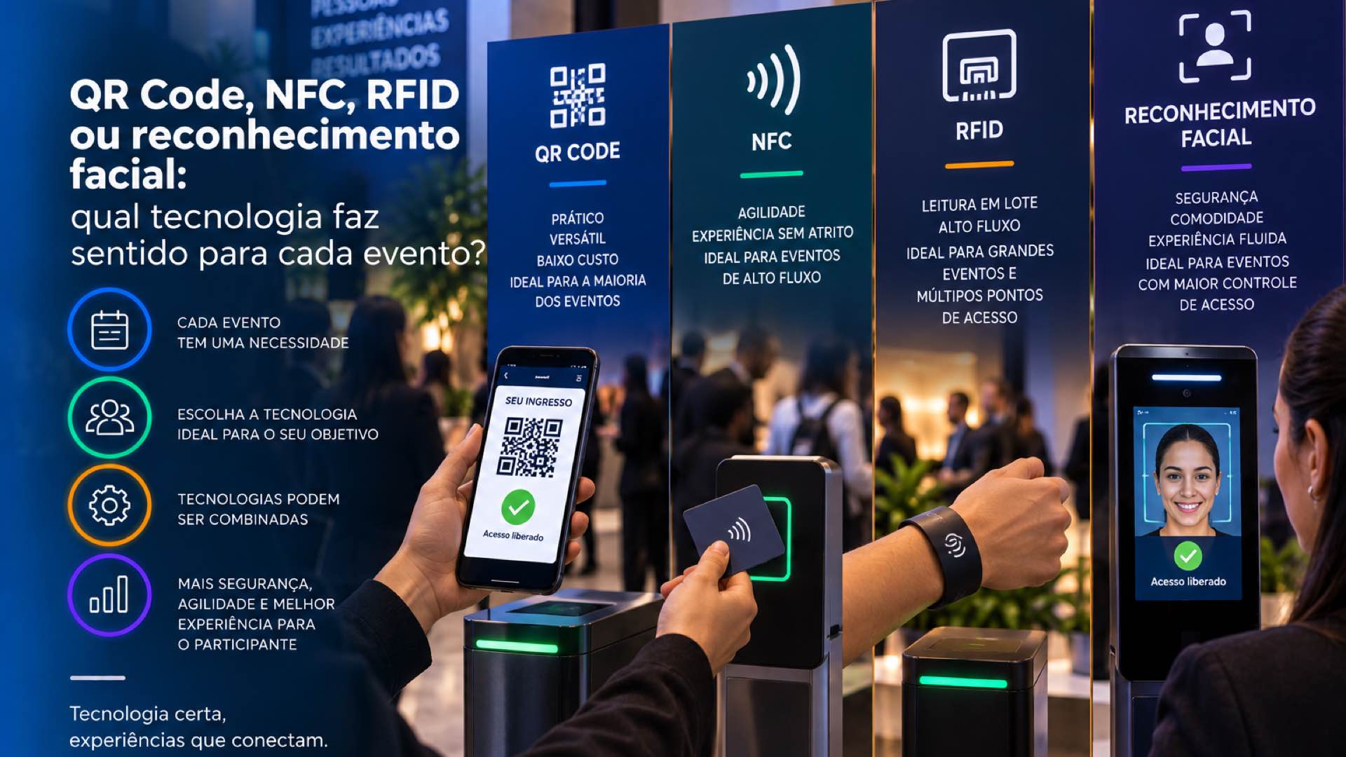 QR Code, NFC, RFID ou reconhecimento facial: qual tecnologia faz sentido para cada evento?